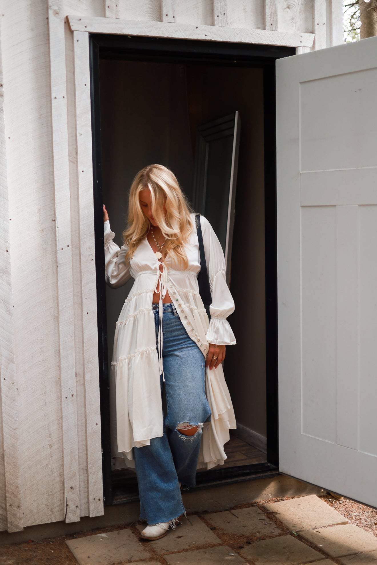 Folklore Duster Dress - White