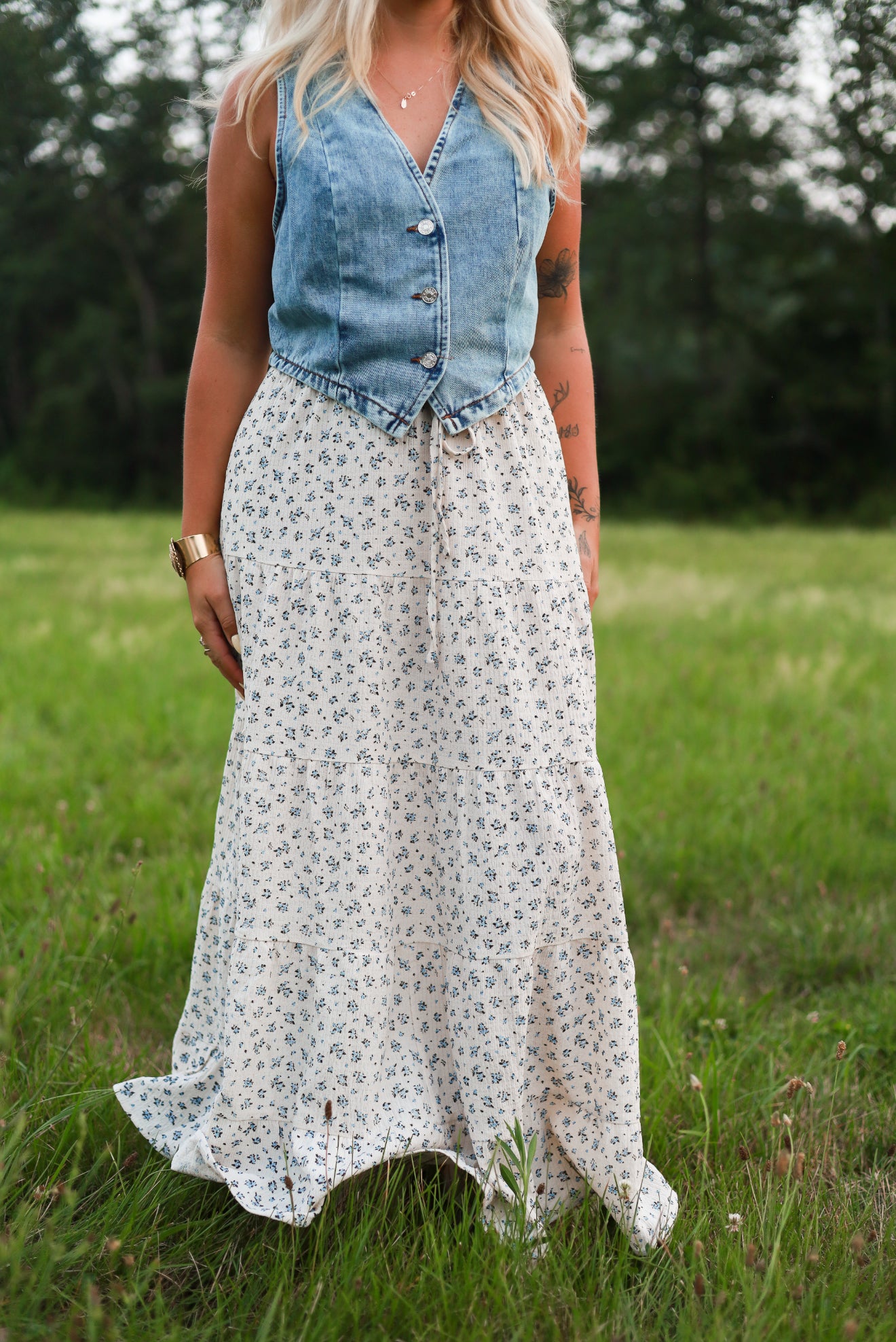Heirloom Maxi Skirt - Cream Blue