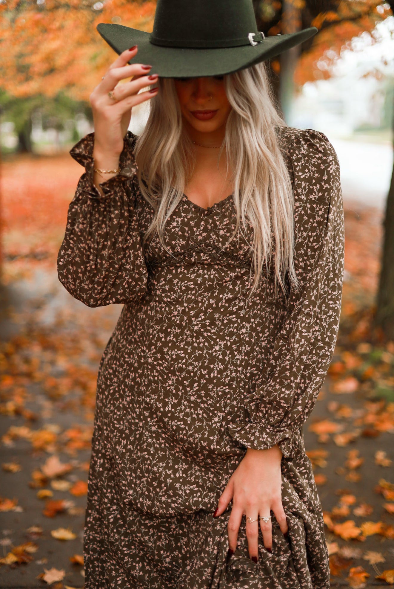 Rustic Meadow Floral Maxi Dress - Olive