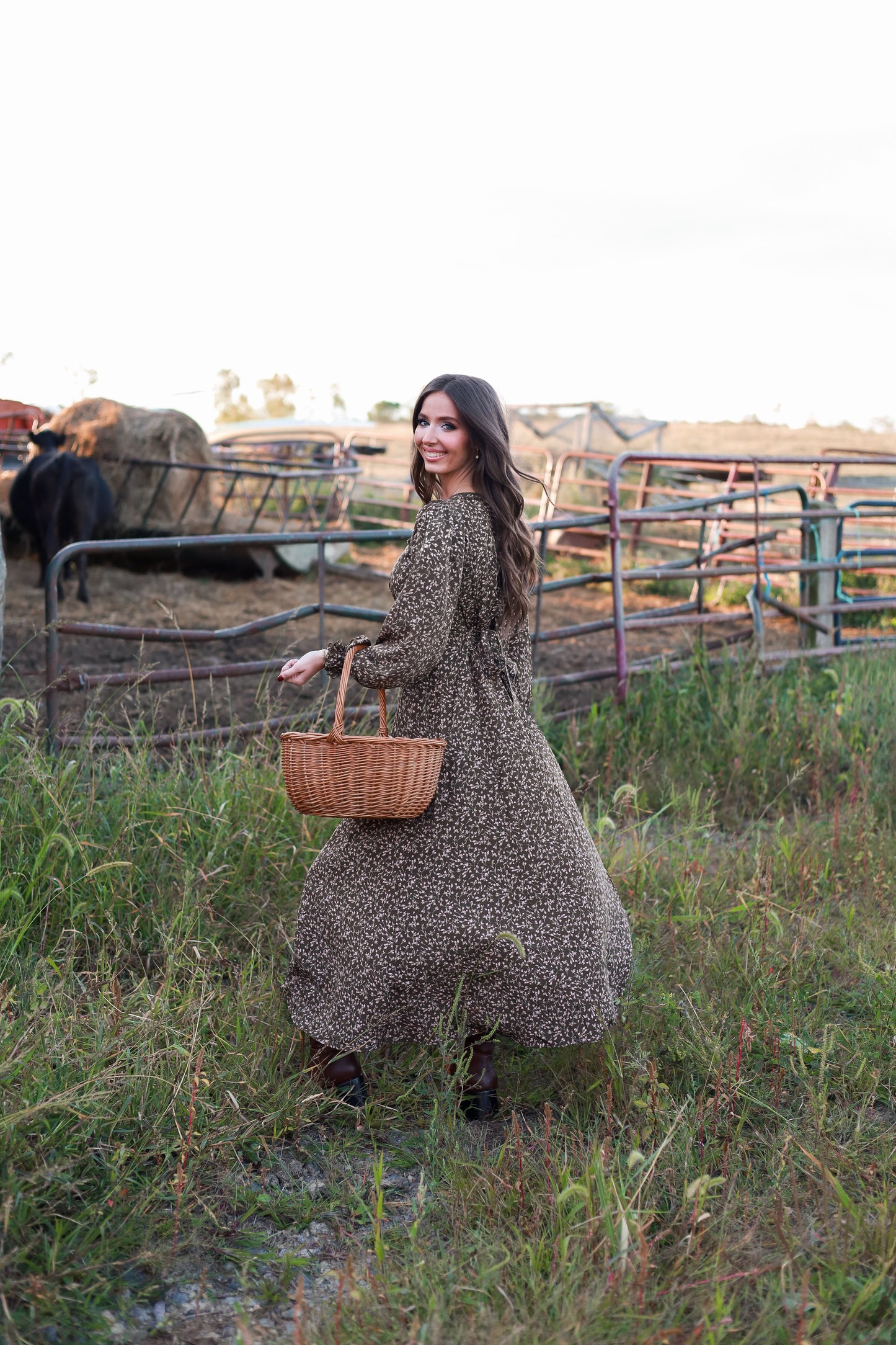 Rustic Meadow Floral Maxi Dress - Brown