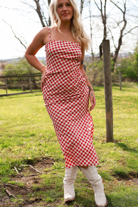 Meadow Gingham Dress - Cherry