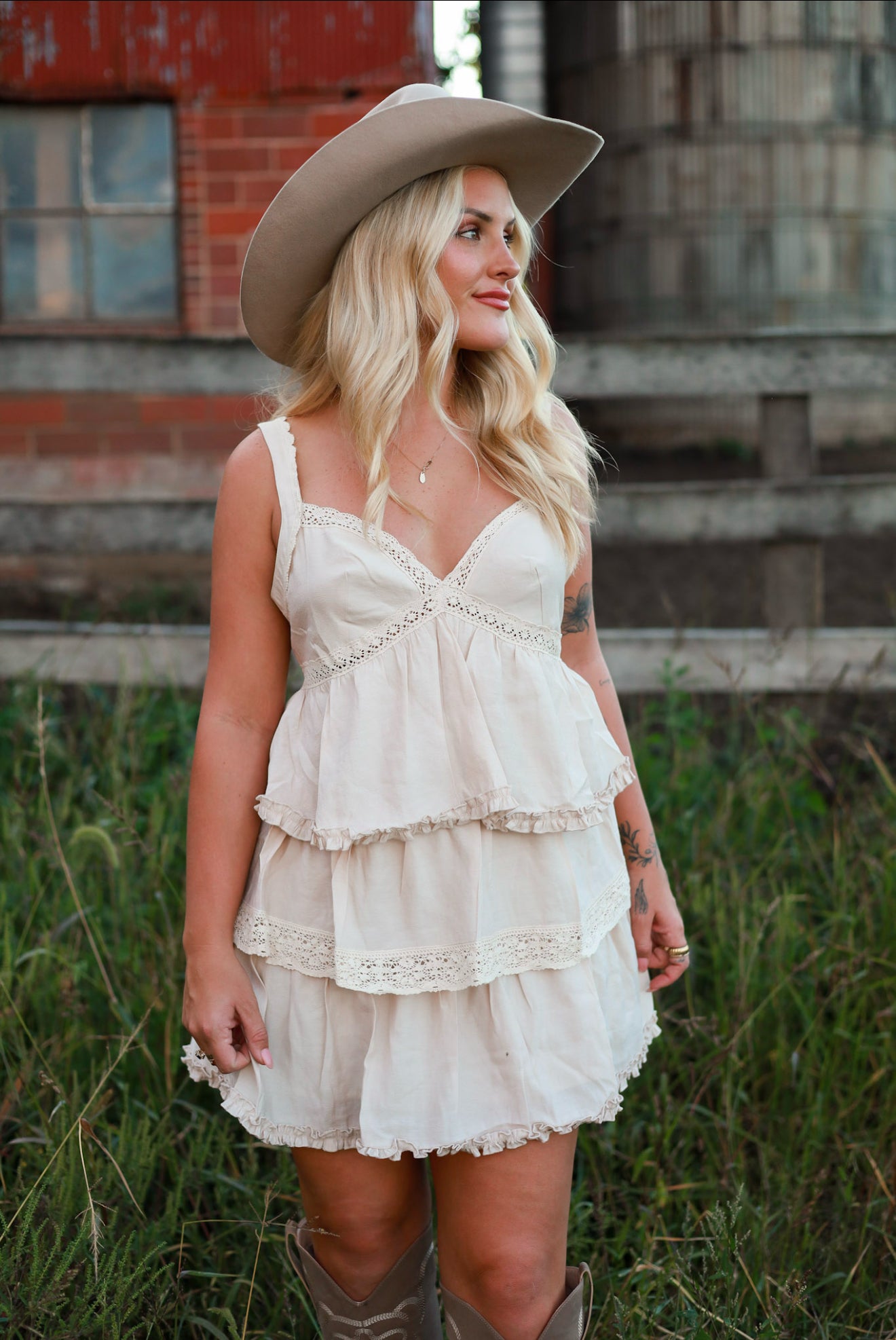 Cream Cottage Tired Lace Mini Dress
