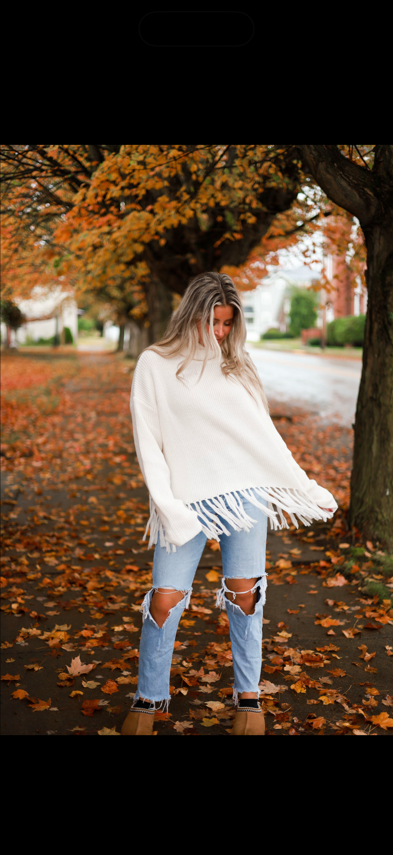 Fringe Hem Turtleneck Sweater - Frost
