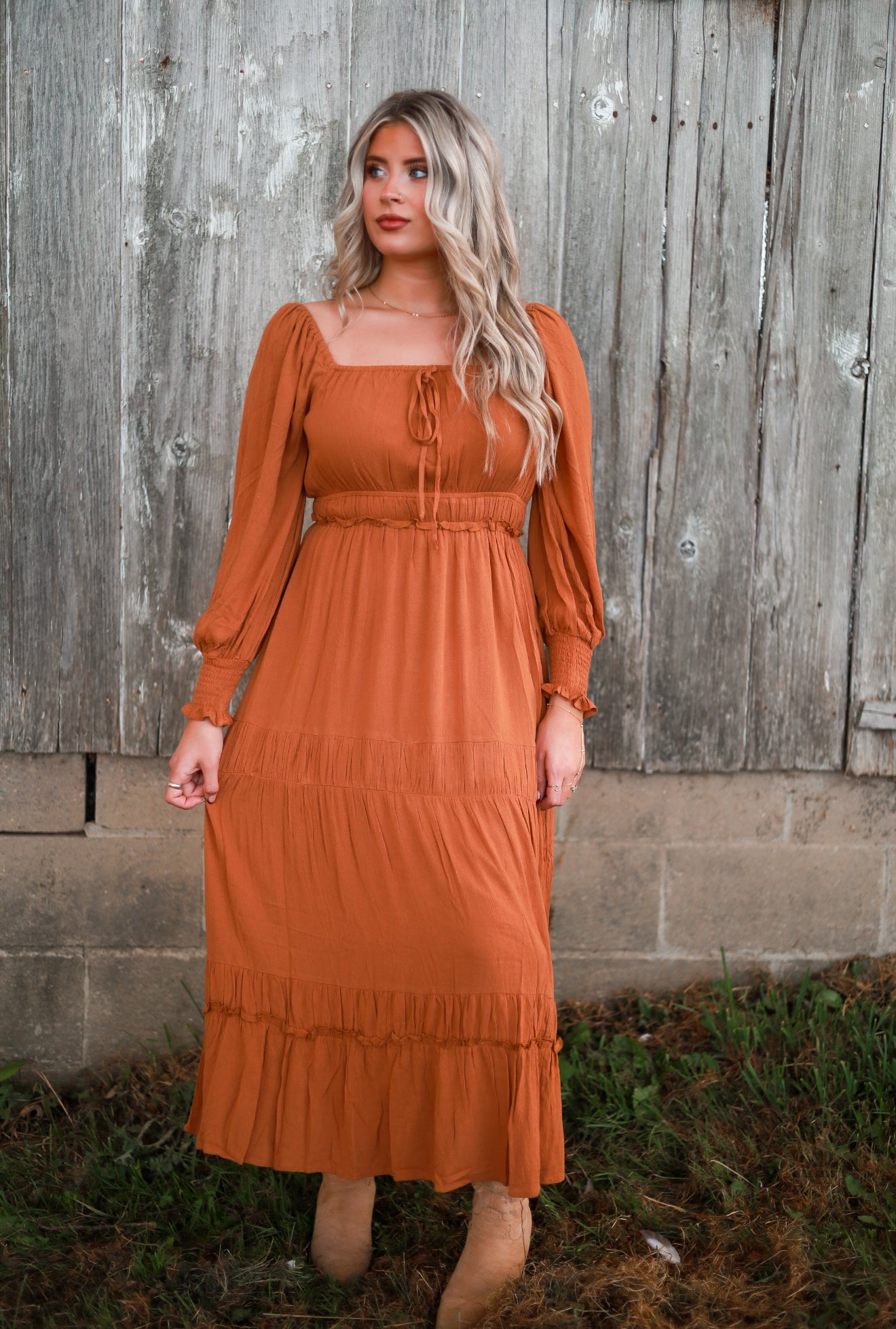 Barnwood Tiered Maxi Dress - Caramel