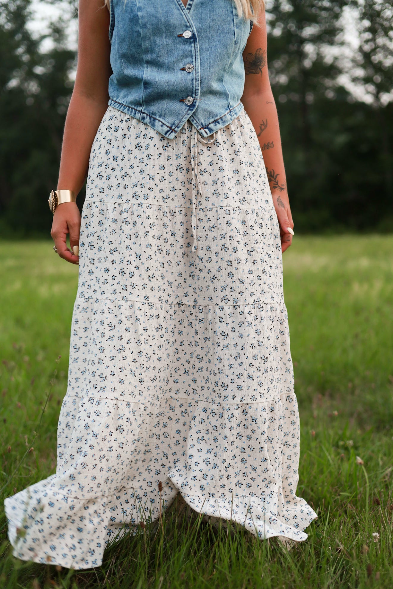 Heirloom Maxi Skirt - Cream Blue