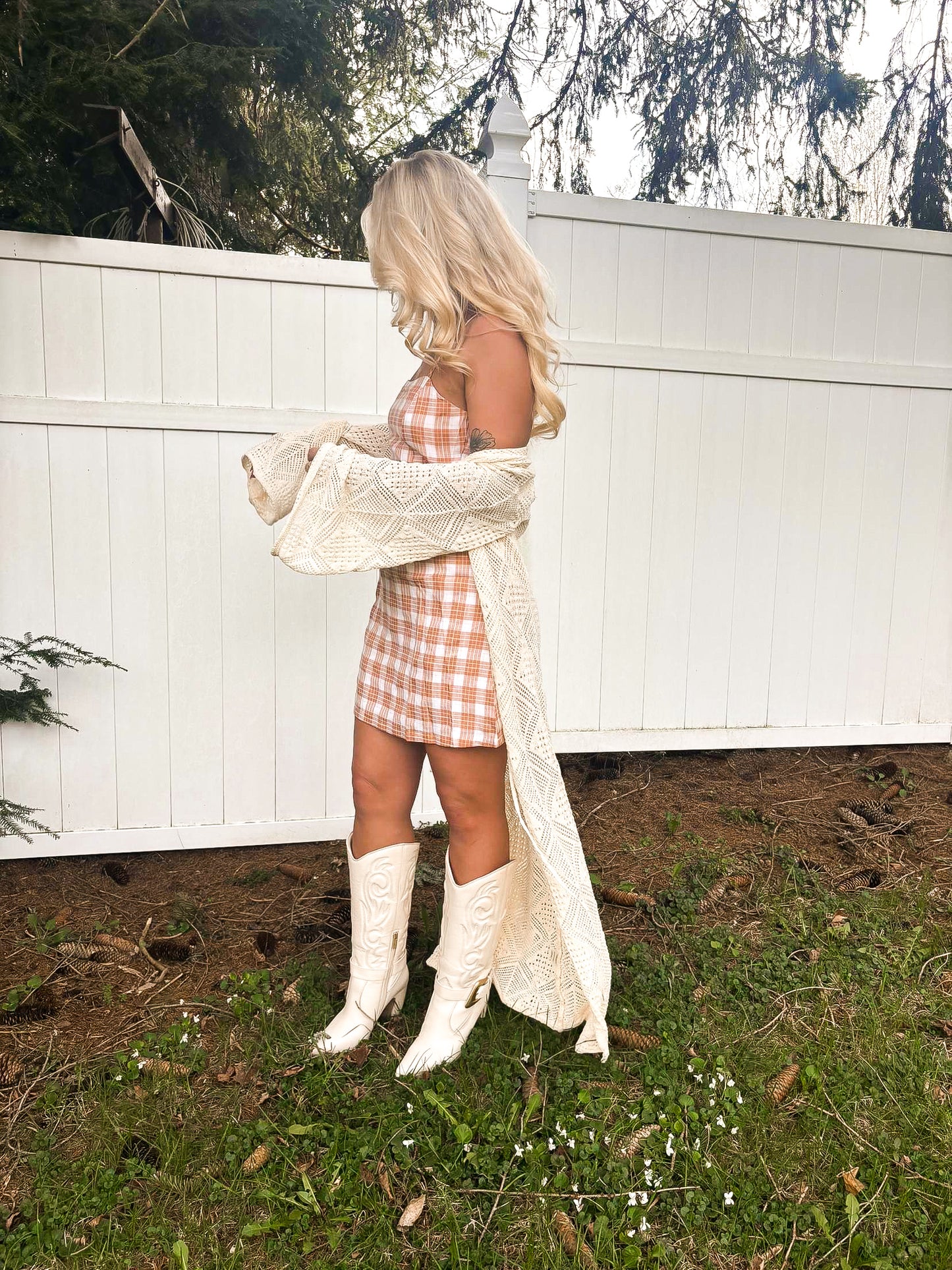 Honeybell Plaid Dress - Peach