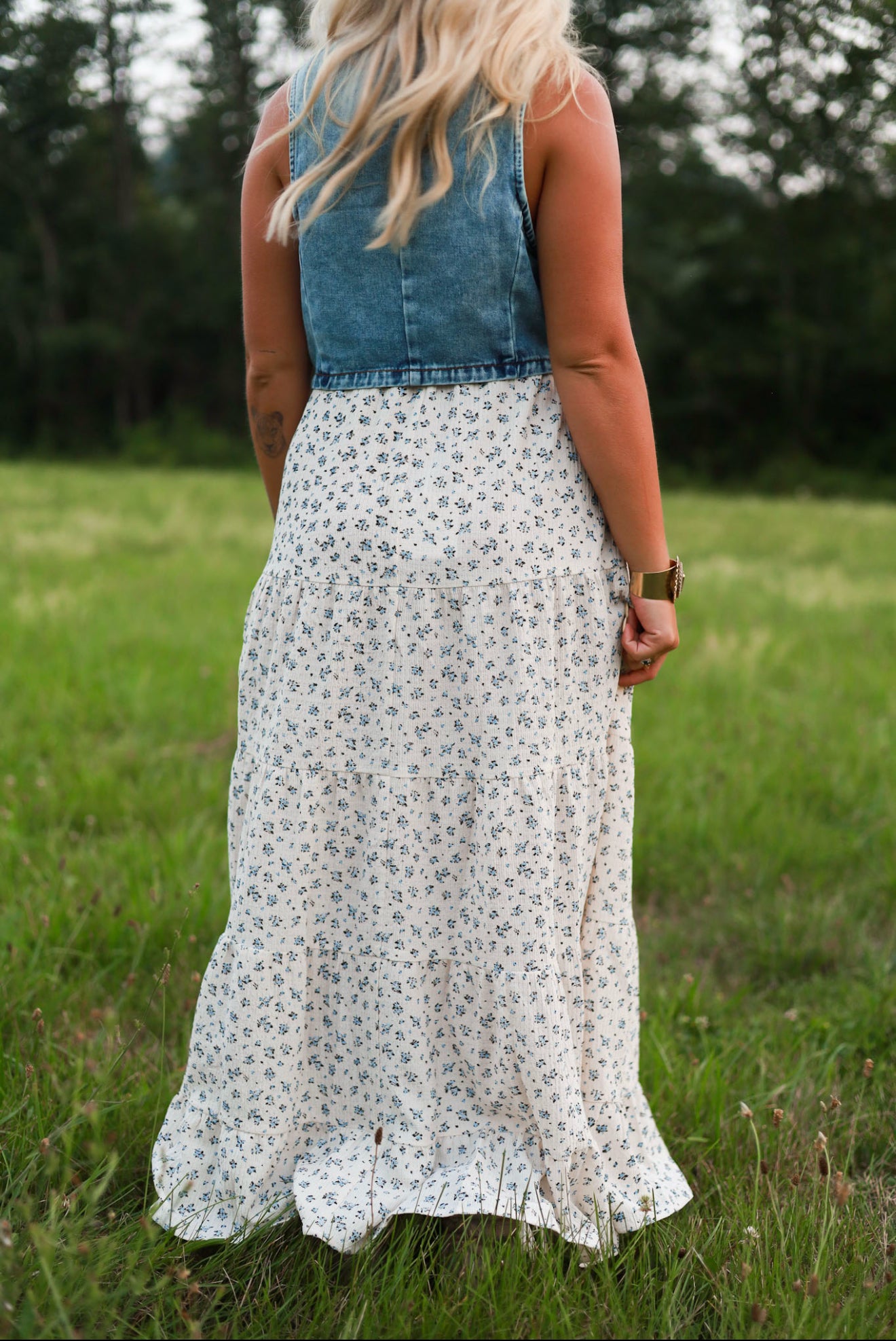 Heirloom Maxi Skirt - Cream Blue