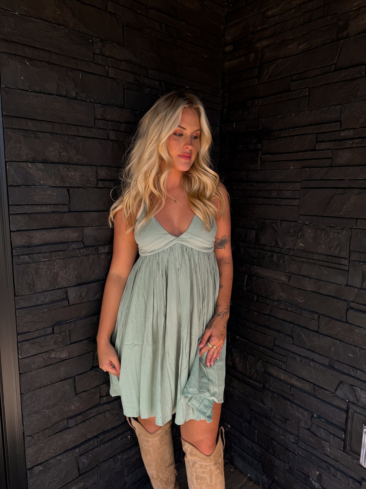 Willow Mini Dress - Green Tea