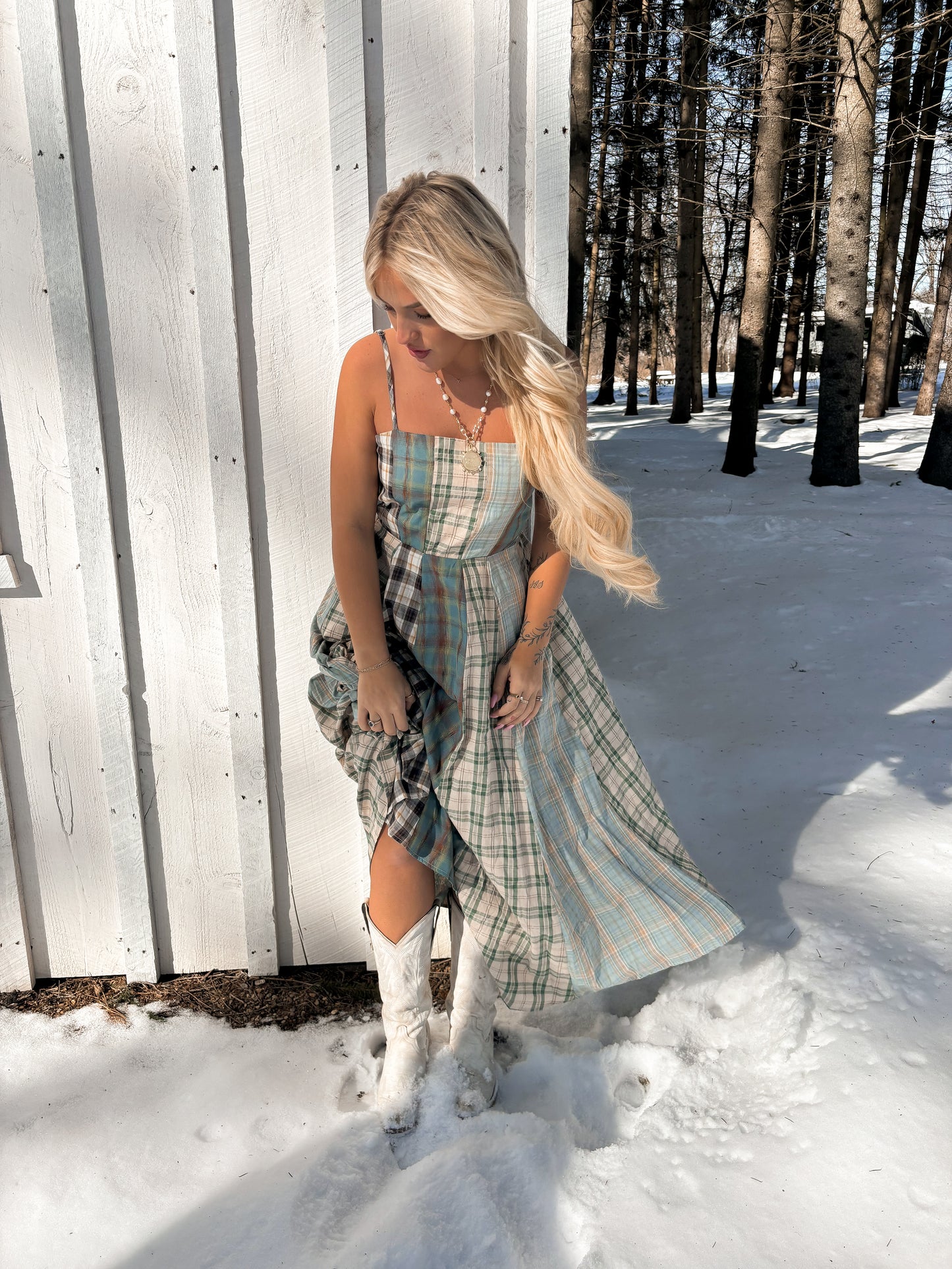 Sagebrush Plaid Maxi Dress - Mint