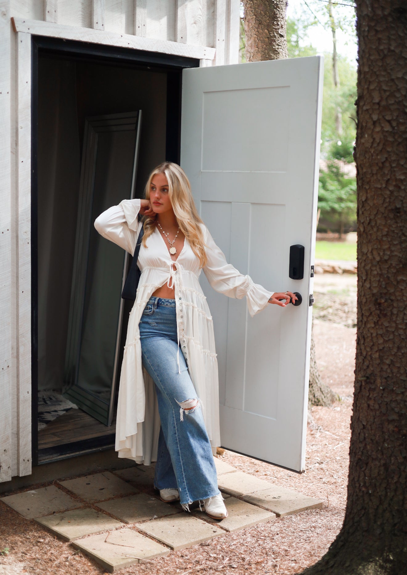 Folklore Duster Dress - White