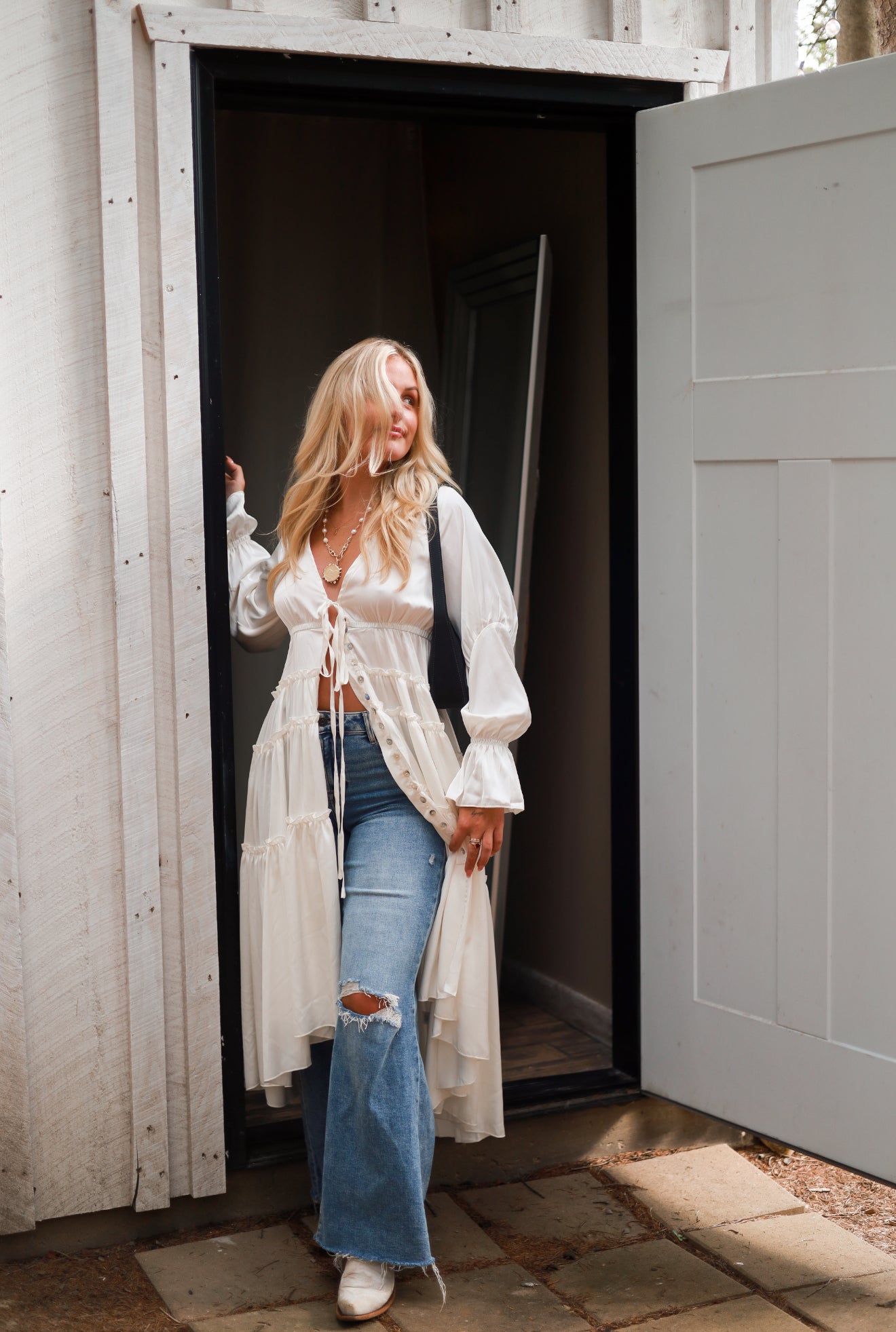 Folklore Duster Dress - White
