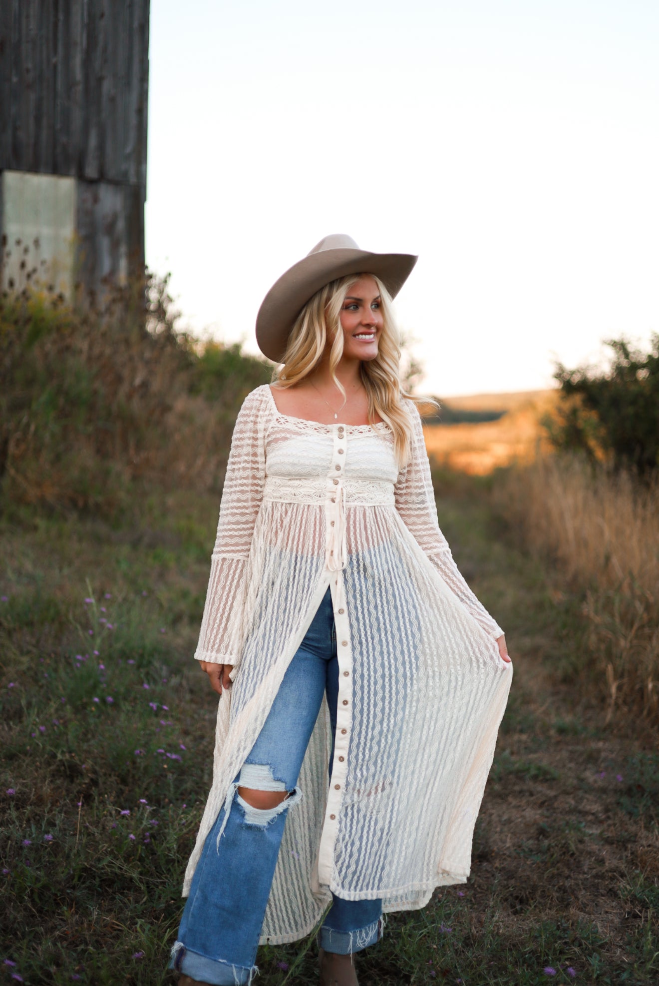 Sheer Lace Layering Midi Dress - Vanilla