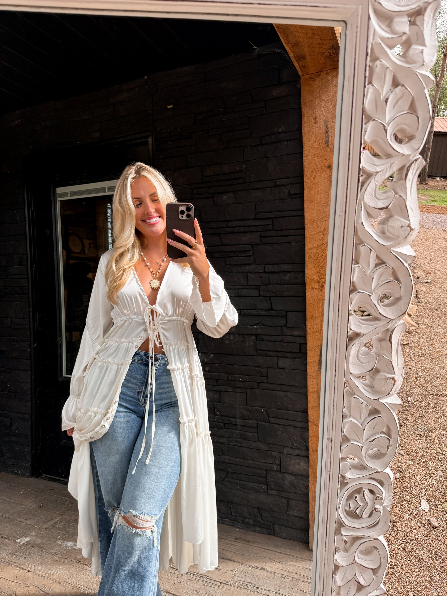 Folklore Duster Dress - White