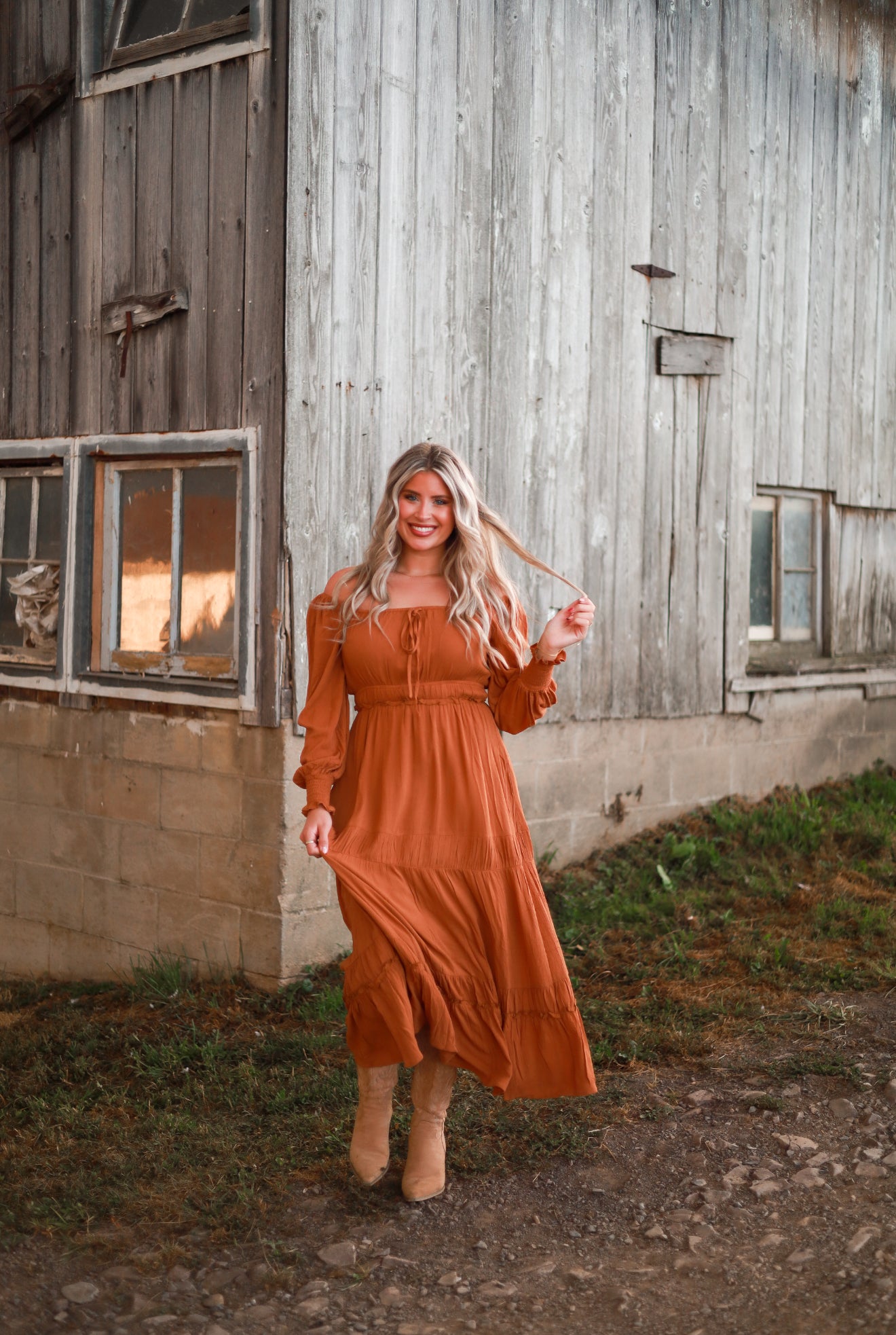 Barnwood Tiered Maxi Dress - Caramel