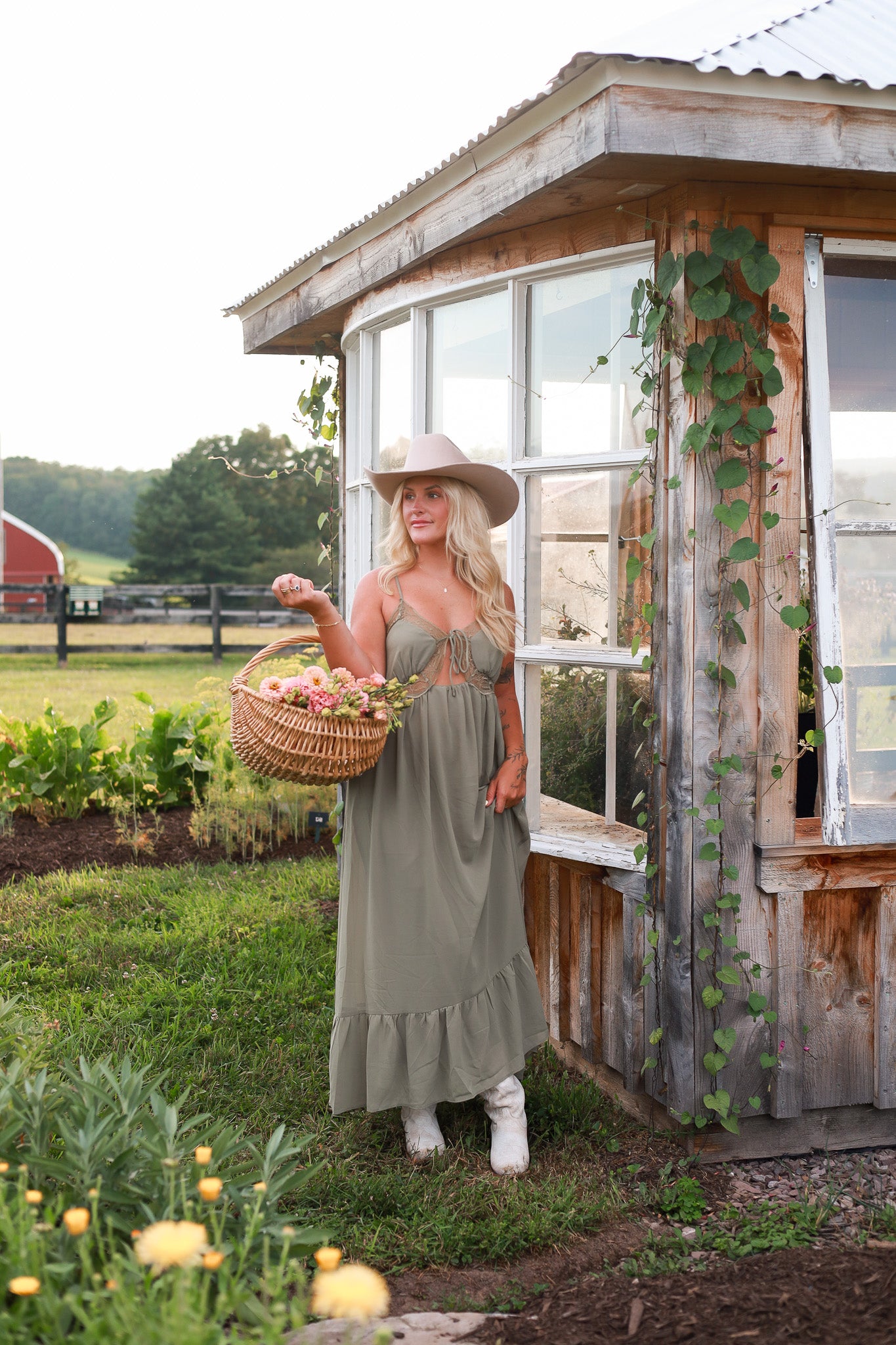Sundown Lace Midi Dress - Green Fig