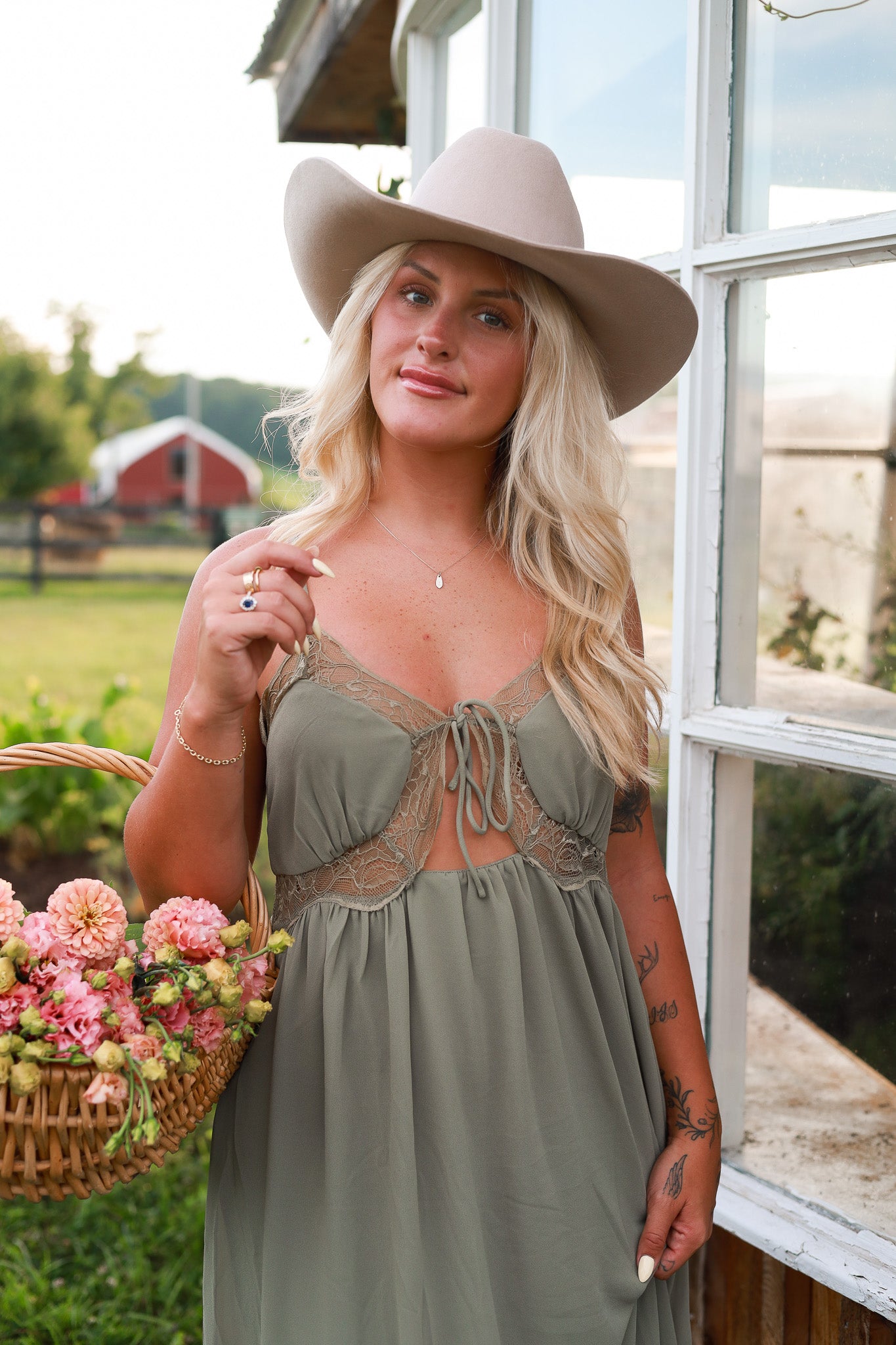 Sundown Lace Midi Dress - Green Fig