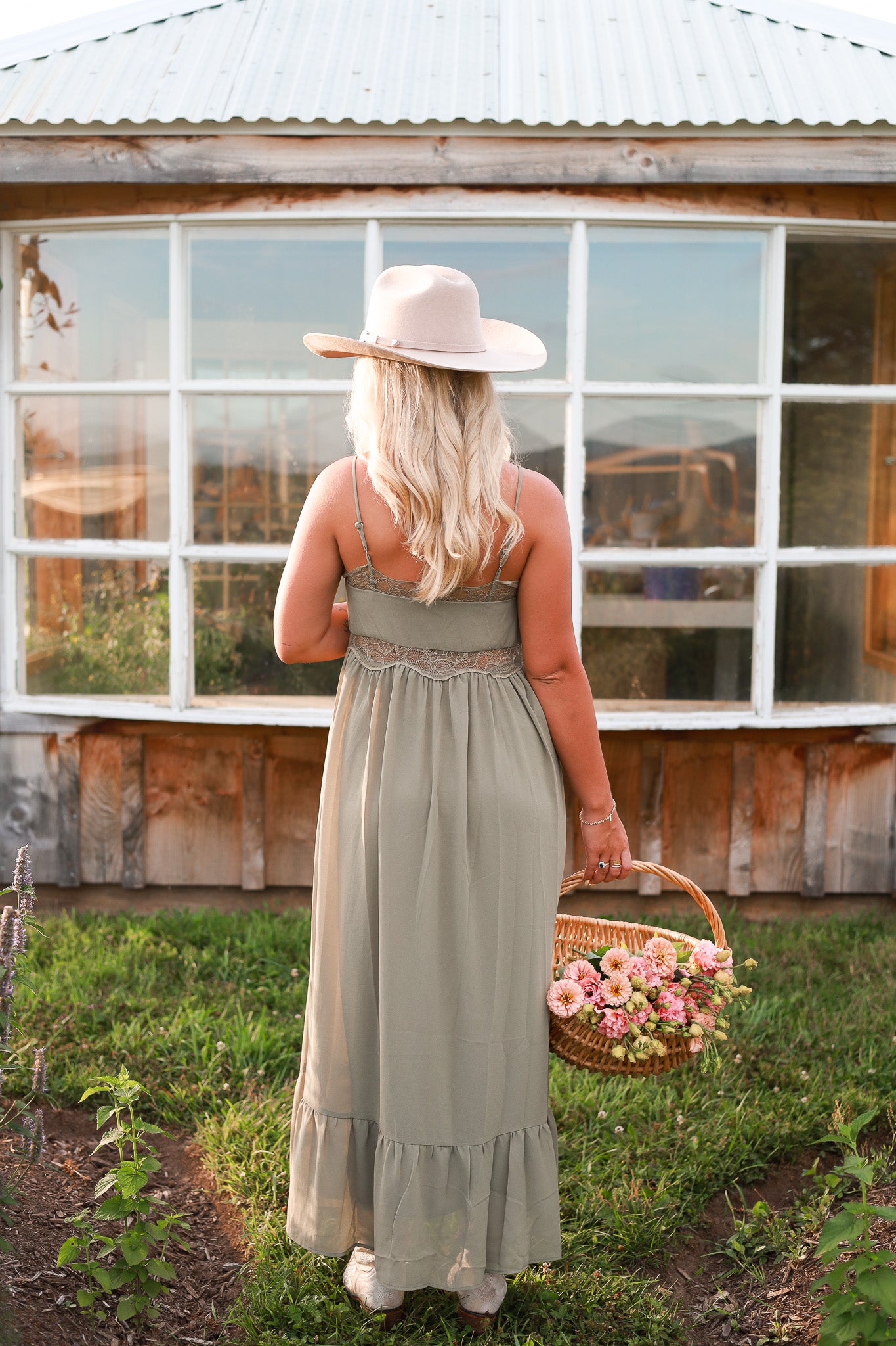 Sundown Lace Midi Dress - Green Fig