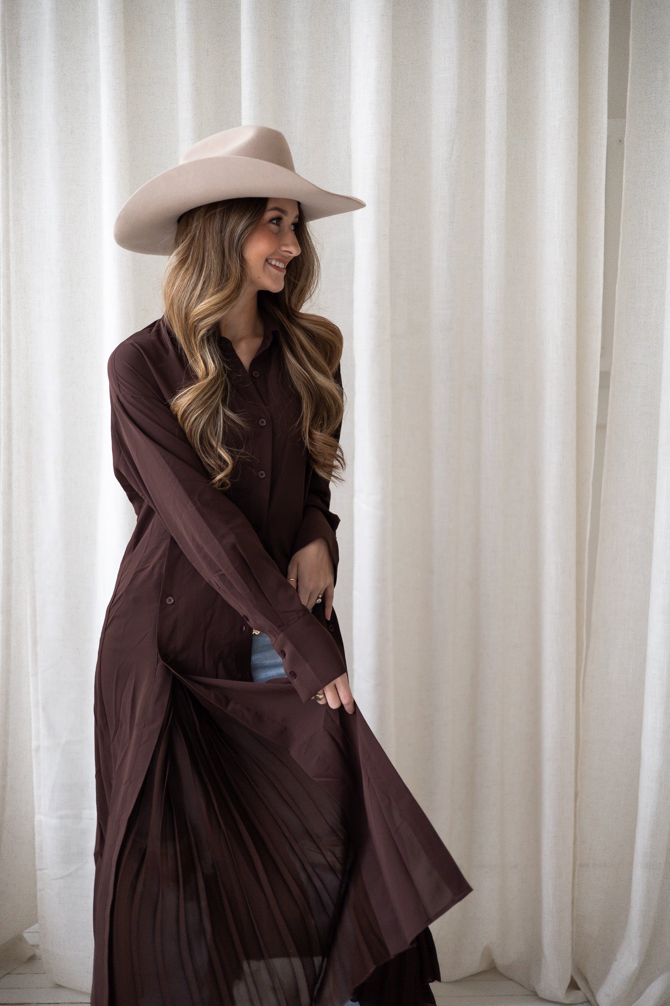 Western Winds Button Down Shirt Dress - Brown