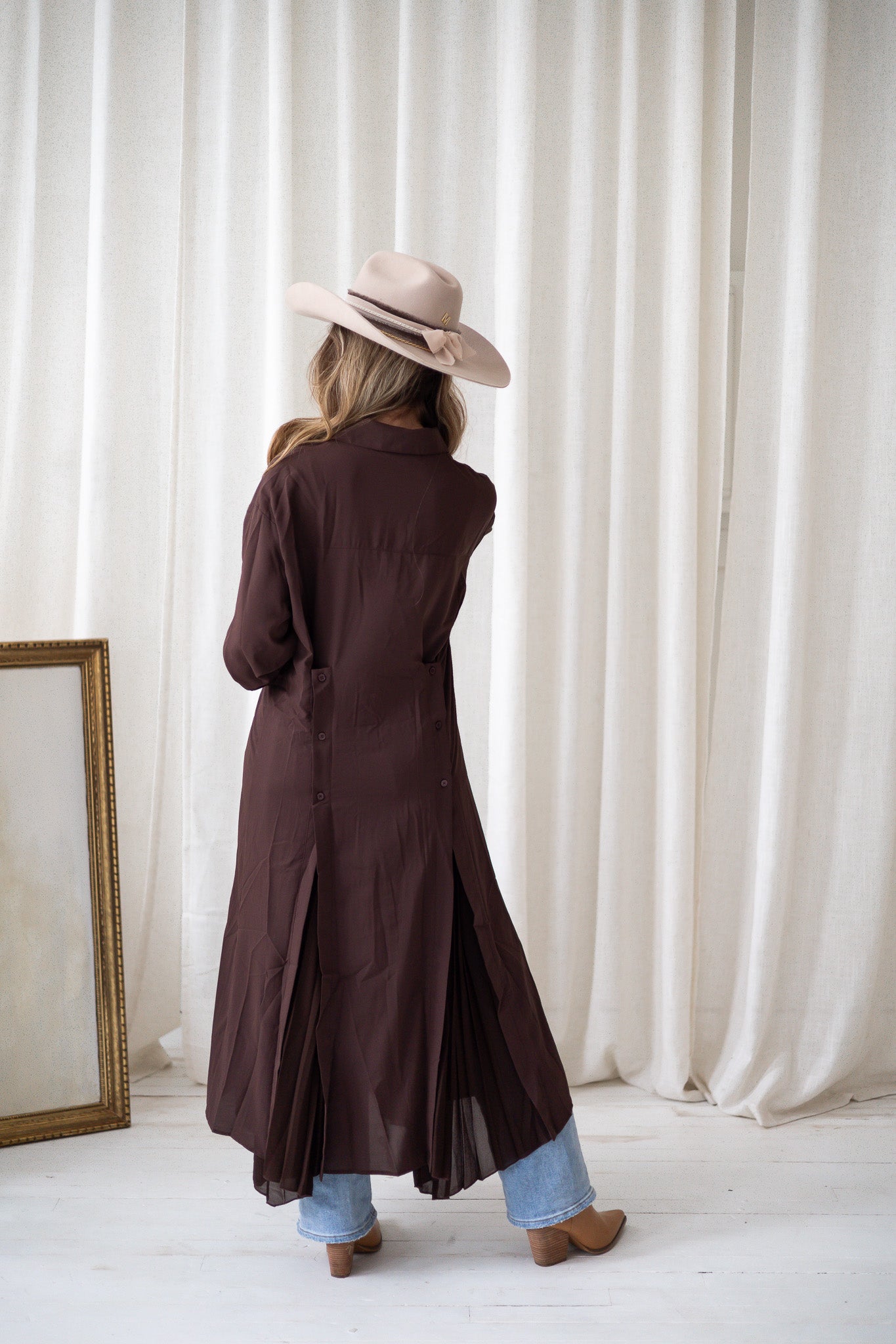 Western Winds Button Down Shirt Dress - Brown