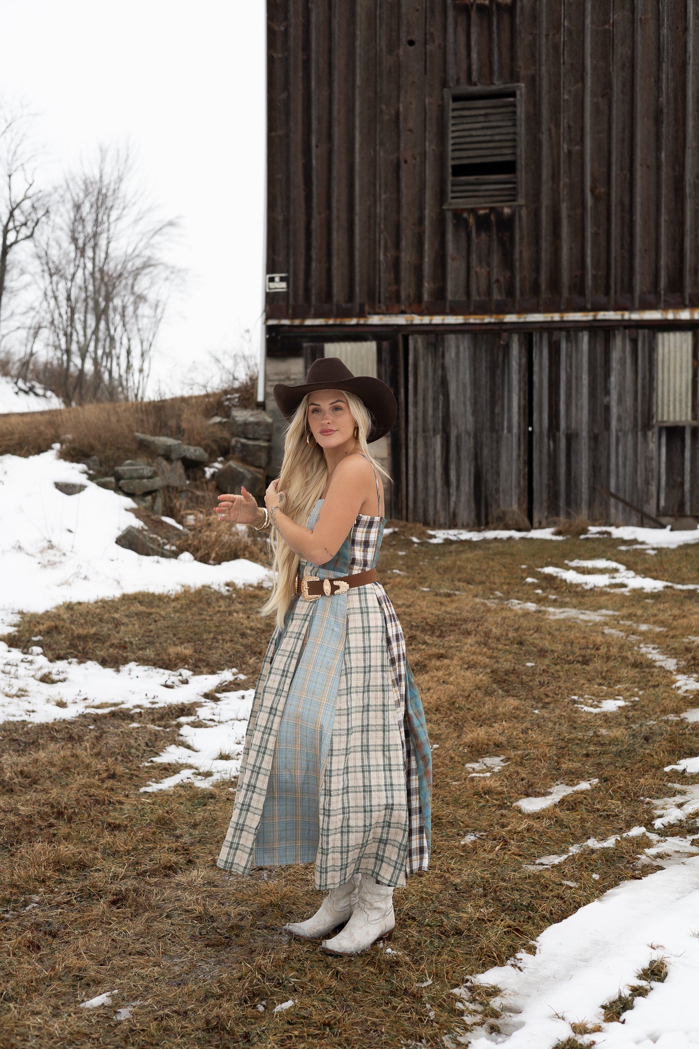 Sagebrush Plaid Maxi Dress - Mint