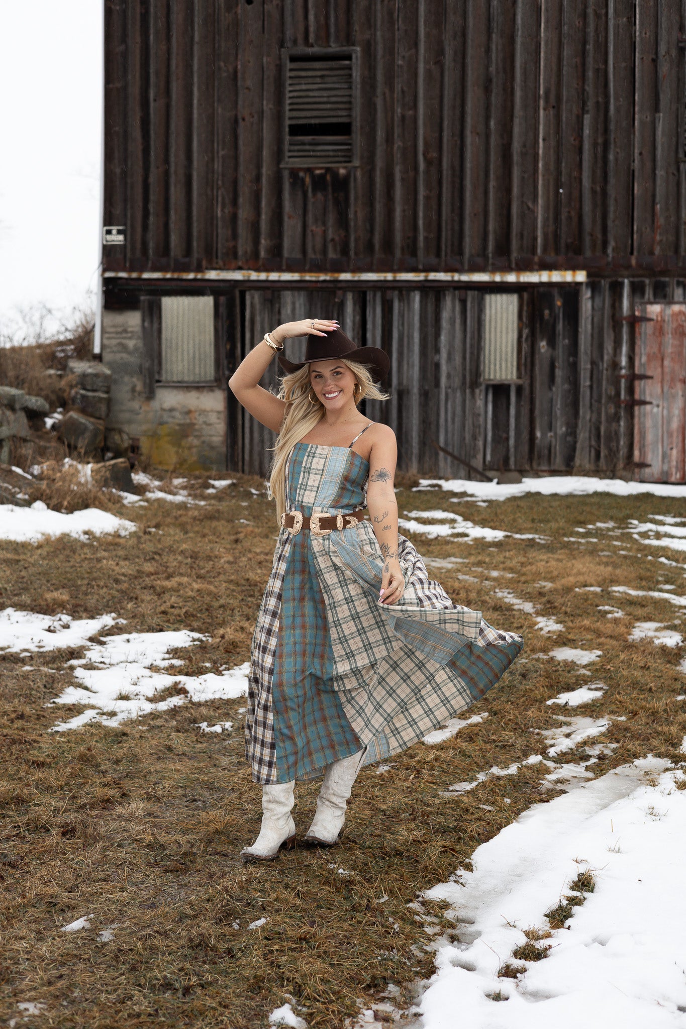 Sagebrush Plaid Maxi Dress - Mint