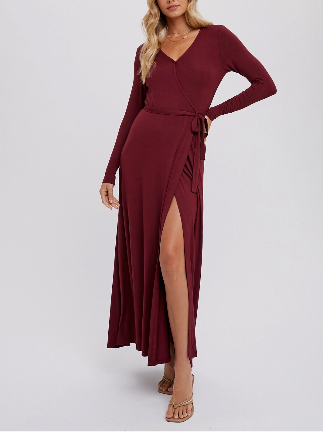 Knit Wrap Maxi Dress - Berry