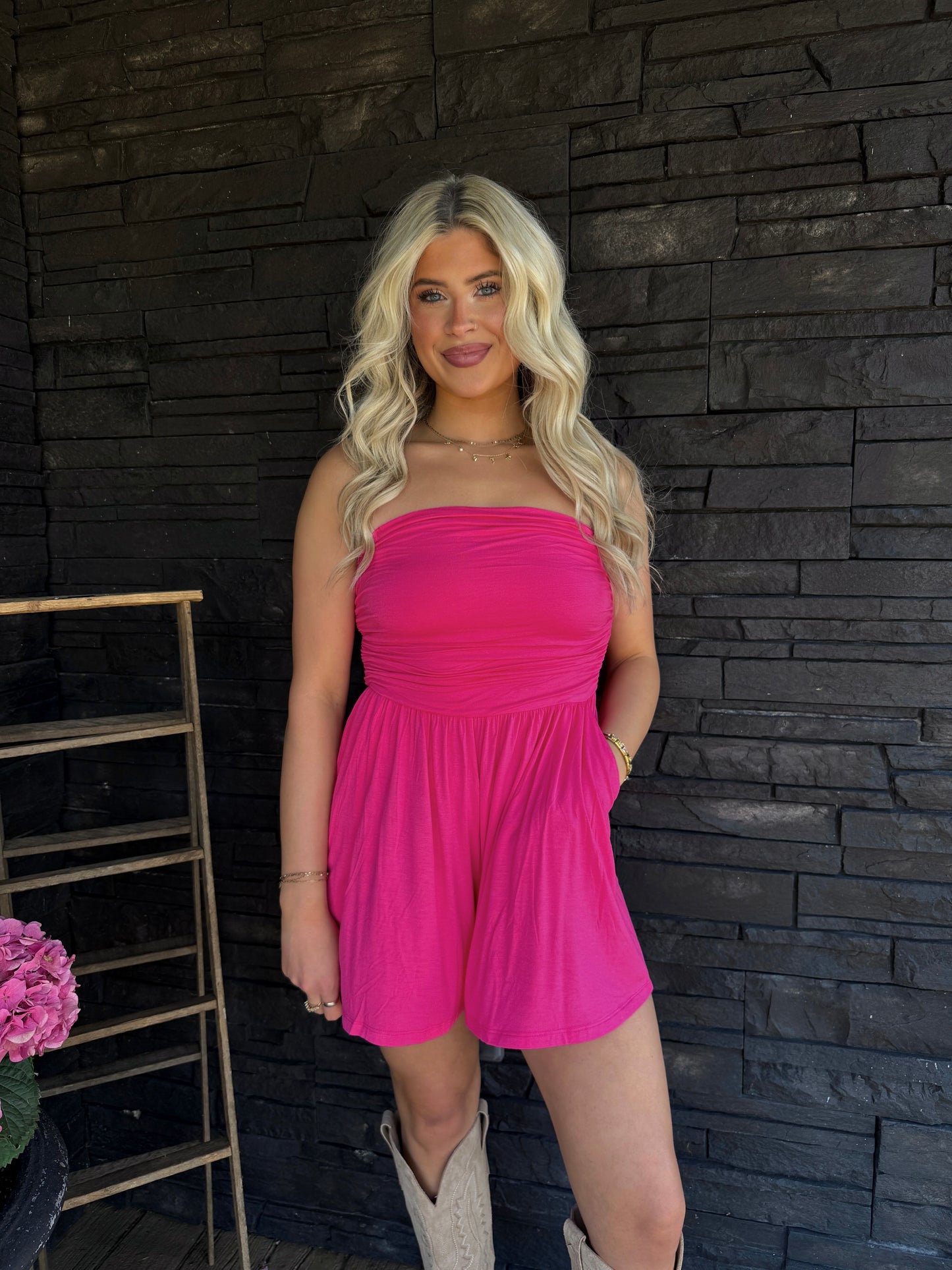 Savannah Romper - Hot Pink