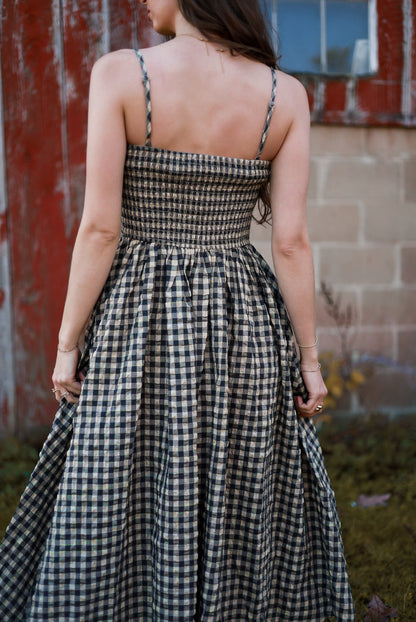 Gathering Gingham Dress