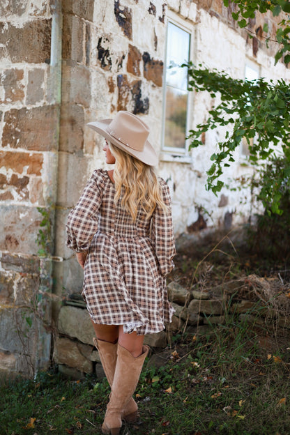 Brunette Bohème Plaid Mini Dress