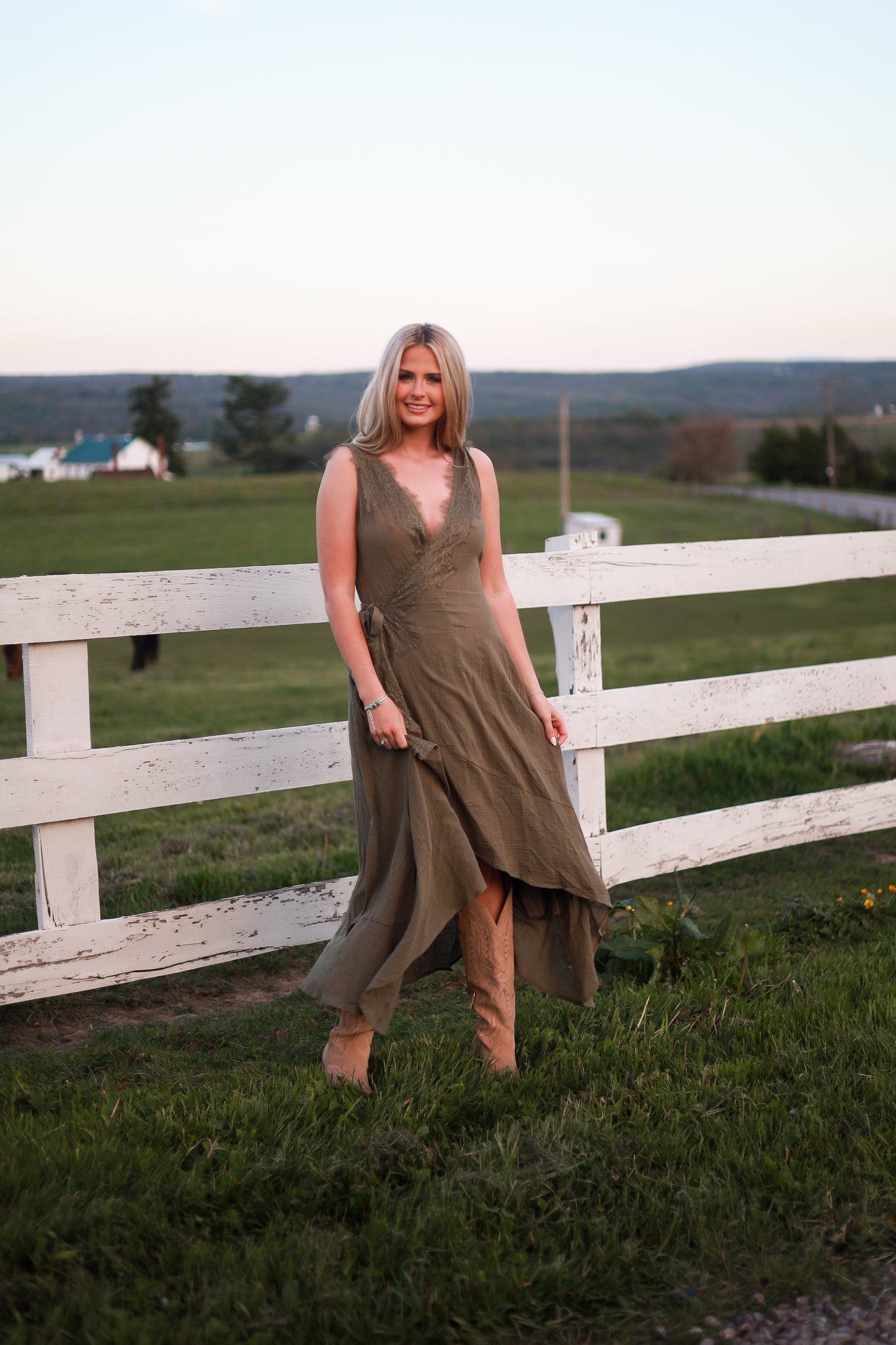 Sunset Prairie Maxi Dress - Olive