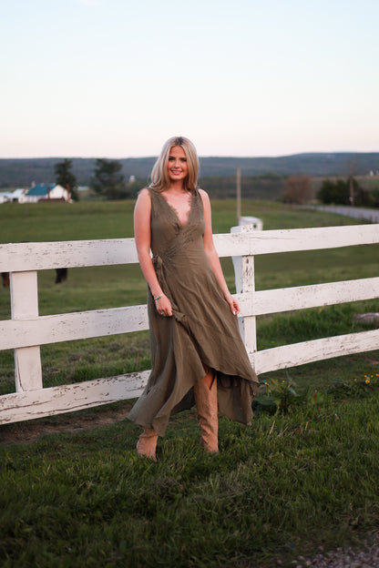 Sunset Prairie Maxi Dress - Olive