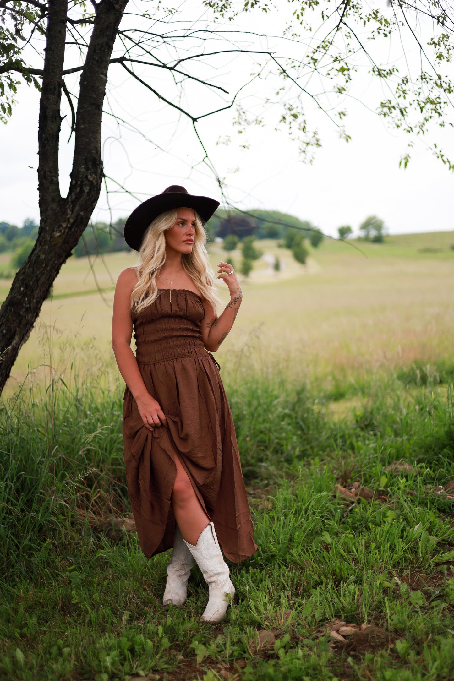 Brown Sugar Strapless Midi Dress