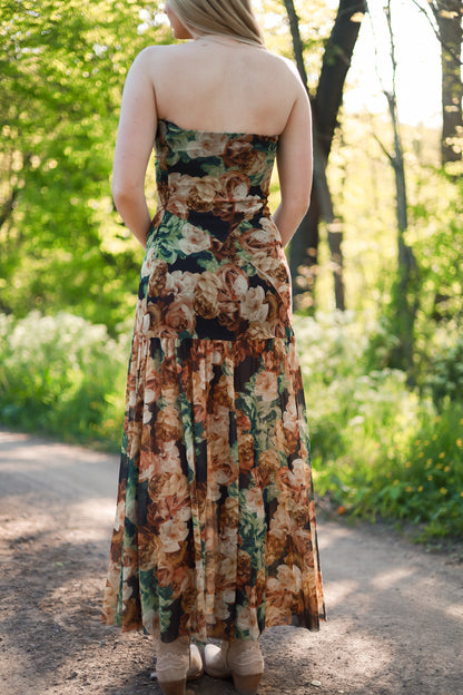 Floral Mesh Drop-Waist Maxi Dress