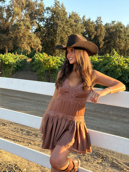 Copper Rose Lace Mini Dress