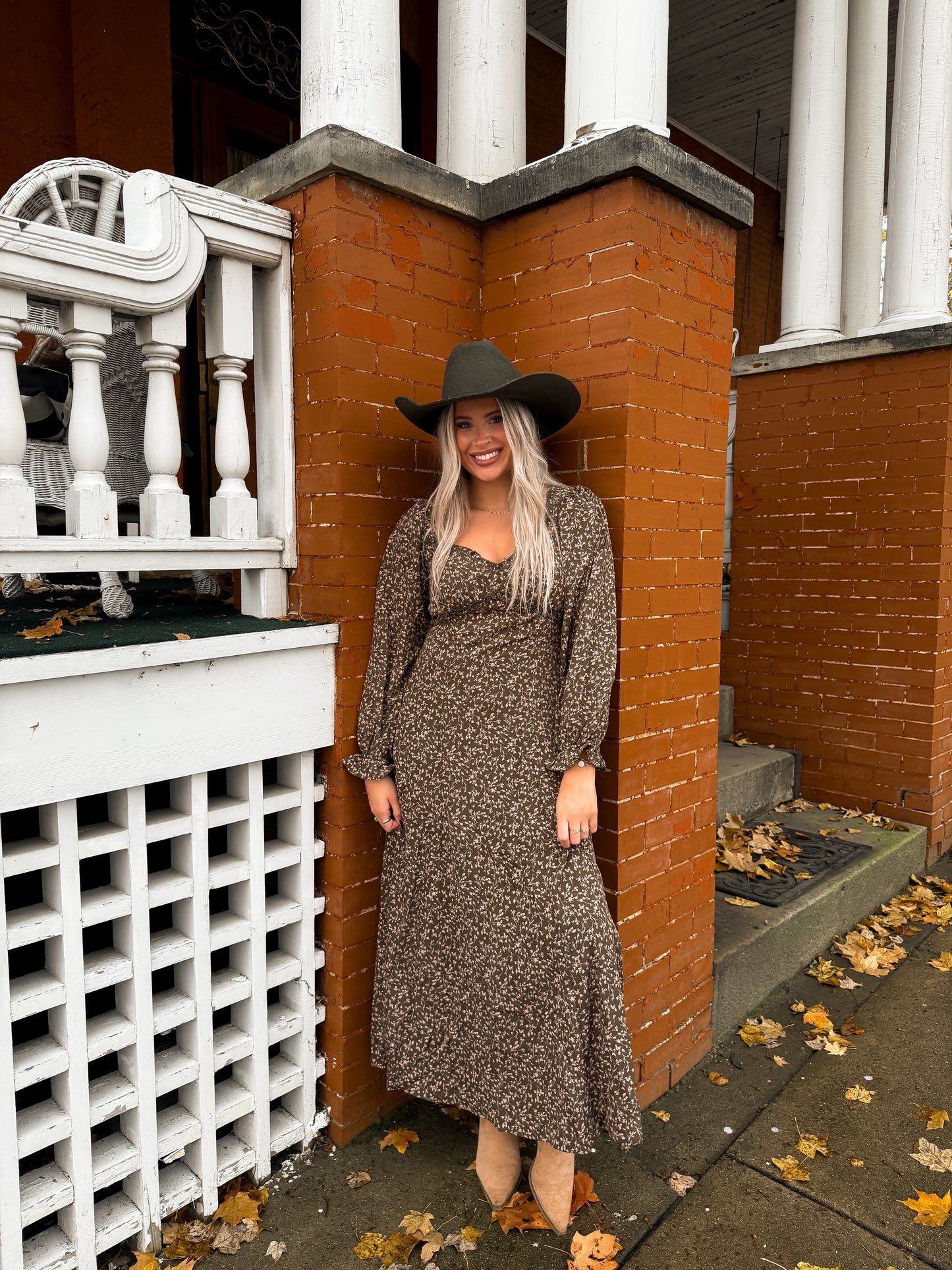 Rustic Meadow Floral Maxi Dress - Olive