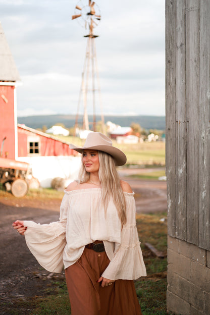 Linen Bell Sleeve Top - Cream