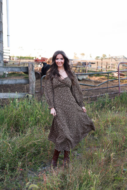 Rustic Meadow Floral Maxi Dress - Brown