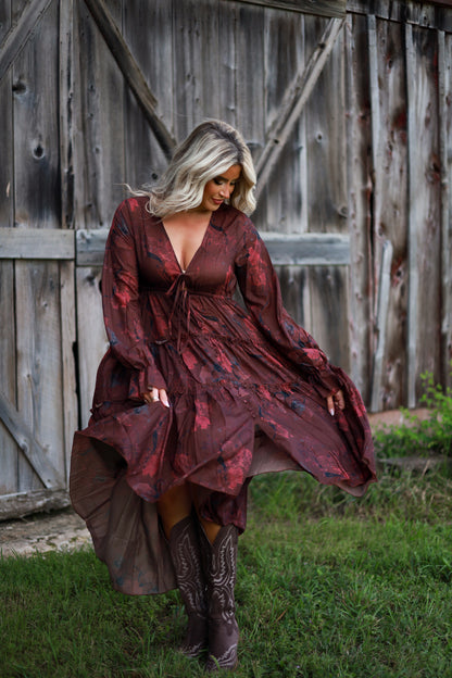 Prairie Bloom Dress - Burgundy