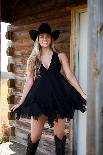 Lace Layering Romper - Black