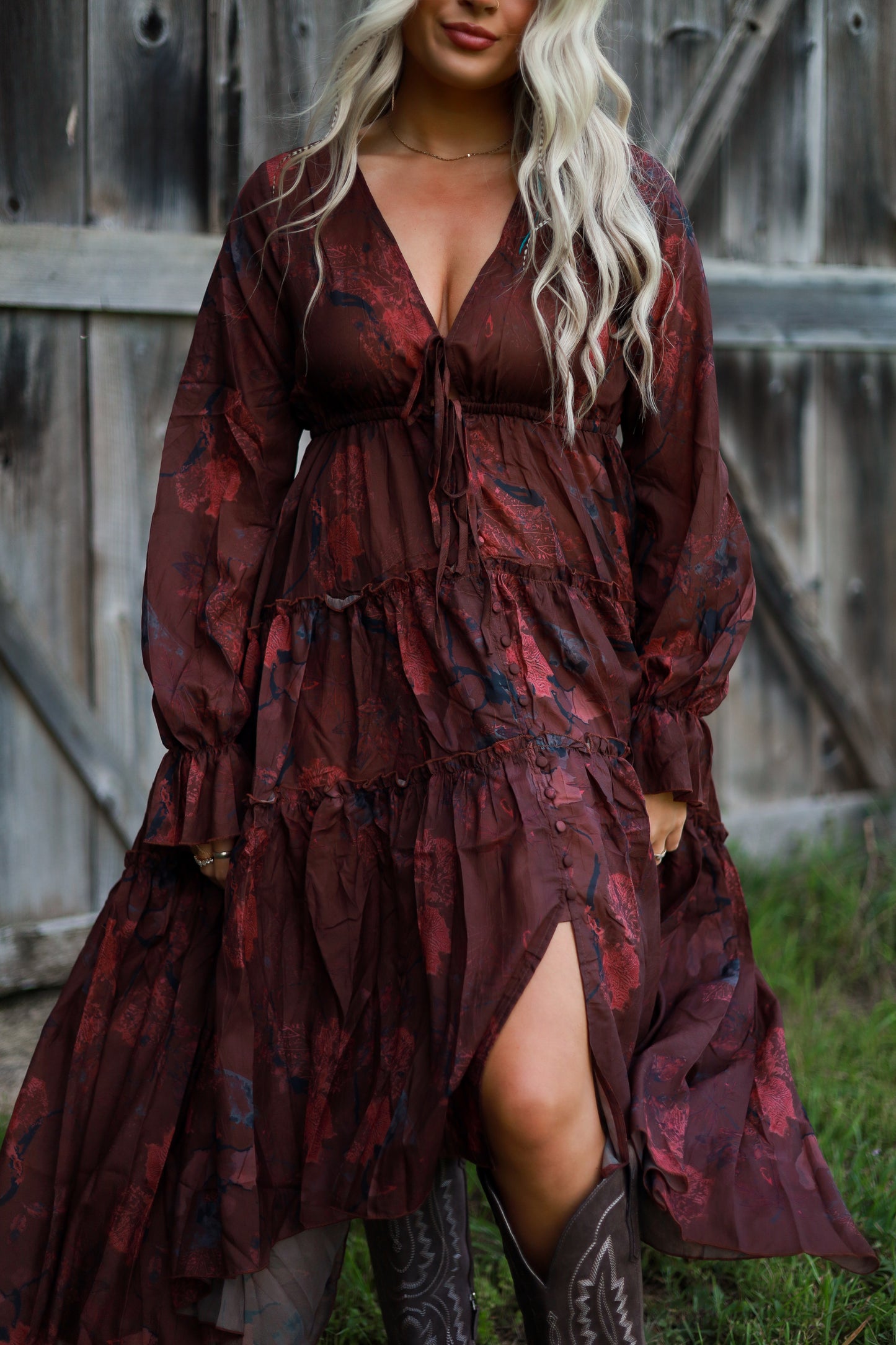 Prairie Bloom Dress - Burgundy