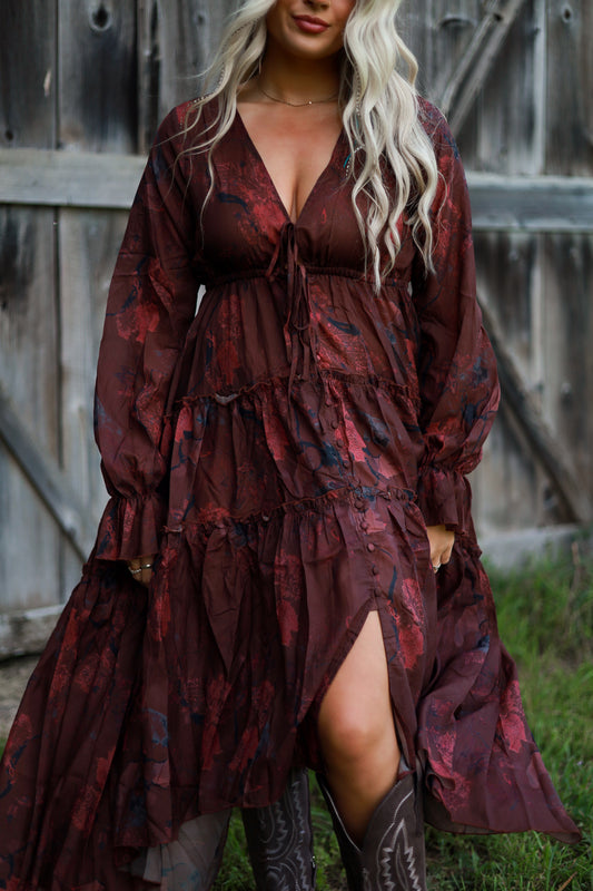 Prairie Bloom Dress - Burgundy