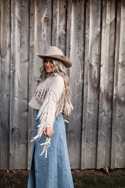 Suede Eyelet Fringe Jacket