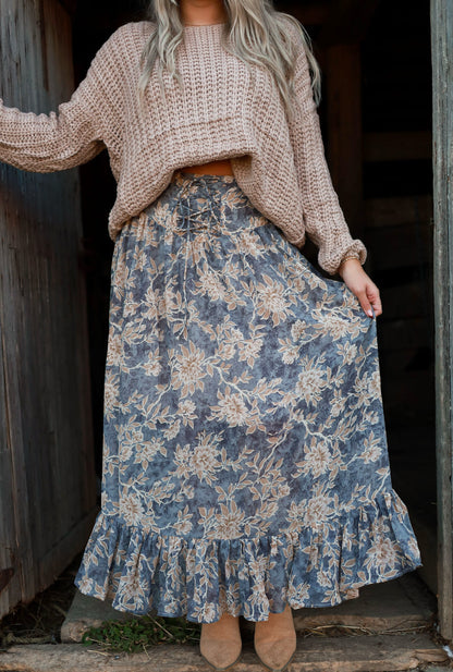 Thistlewood Drop-Waist Maxi Skirt - Blue