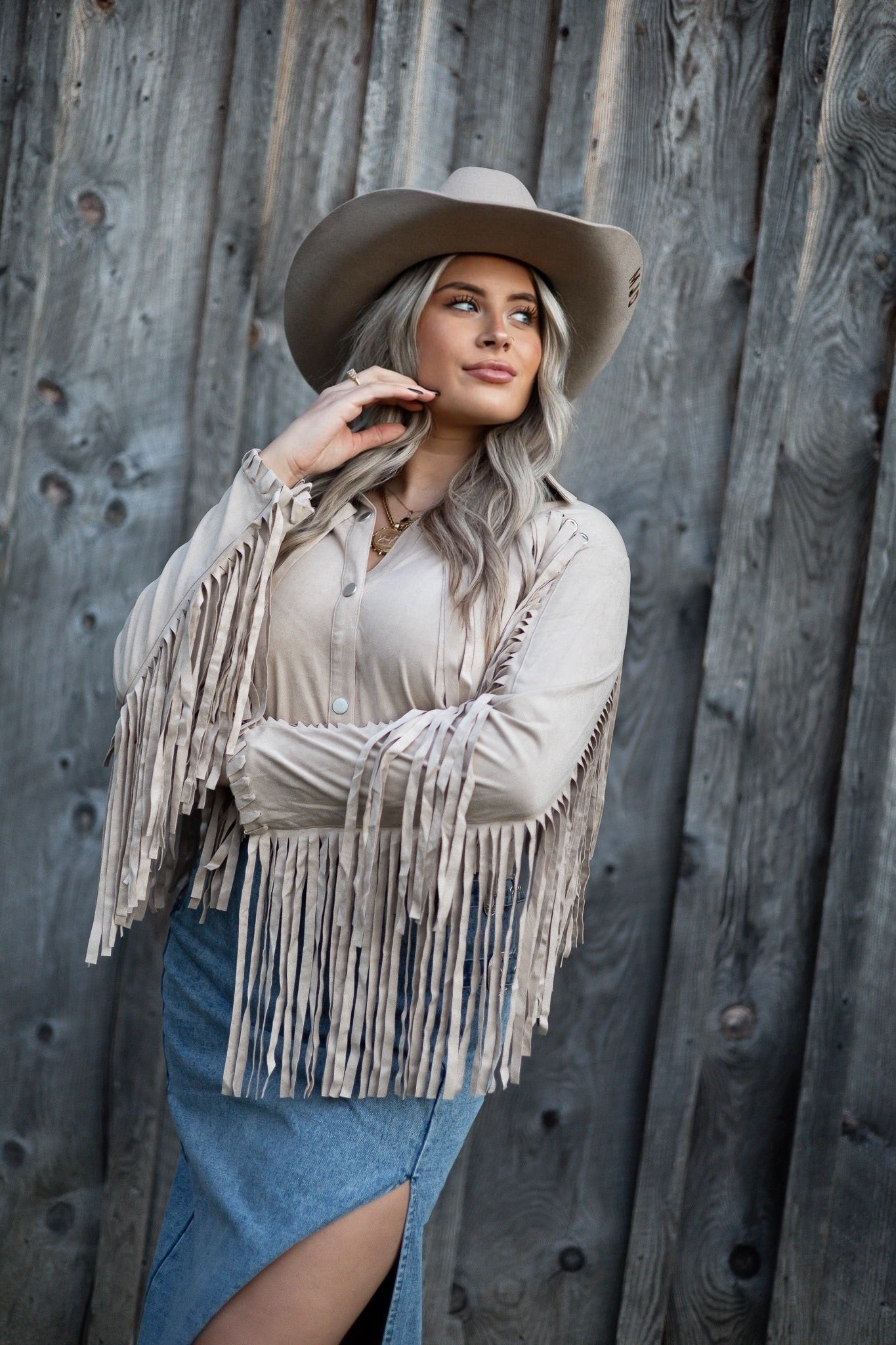 Suede Eyelet Fringe Jacket