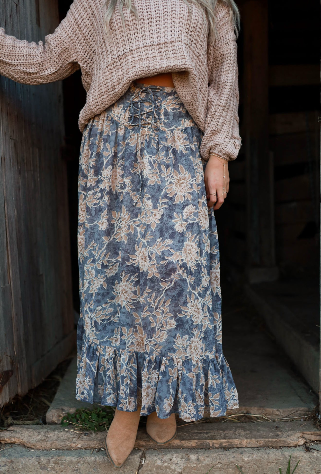 Thistlewood Drop-Waist Maxi Skirt - Blue