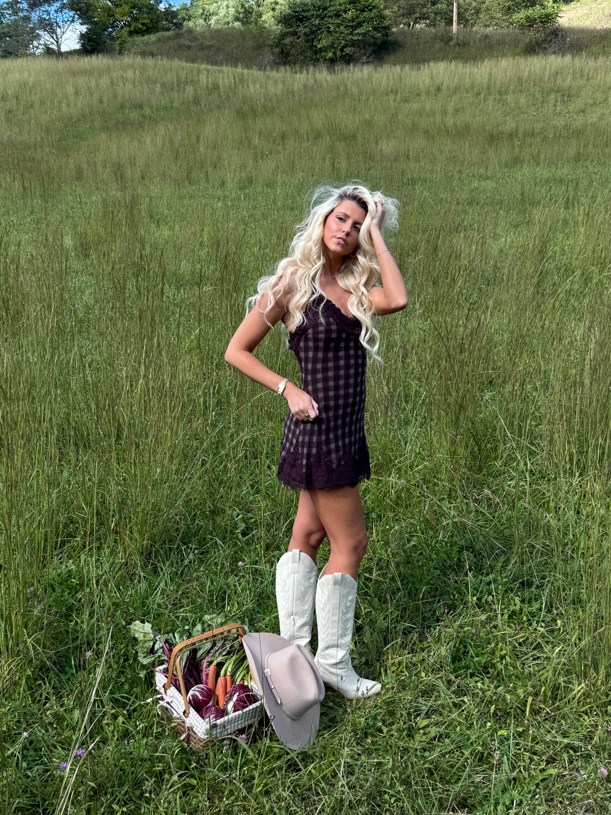 Checkered Lace Slip Dress