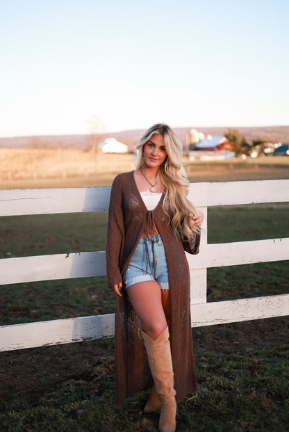 Bohemian Crochet Knit Cardigan – Brown