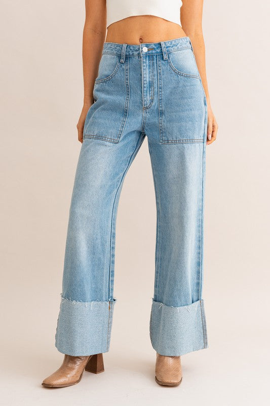 Emma Wide Leg Cuffed Jeans