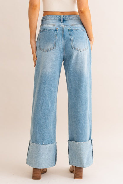 Emma Wide Leg Cuffed Jeans