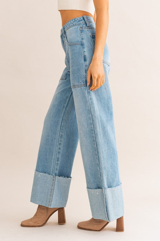 Emma Wide Leg Cuffed Jeans